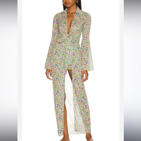 Lovers & Friends Floral Set Ring My Bell Robe And Shorts Size Small - Picture 2 of 16